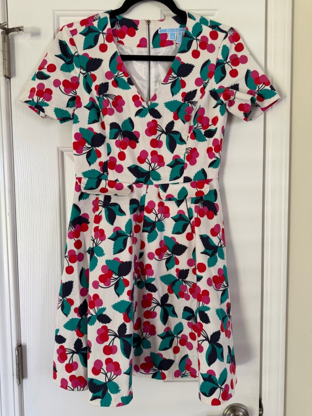Draper James Cherry Orchard Love Circle Midi Dress Preppy Retro Picnic Size 2